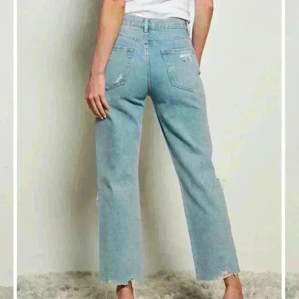 Wide Leg Distressed Denim Jeans - Picture 3 of 3